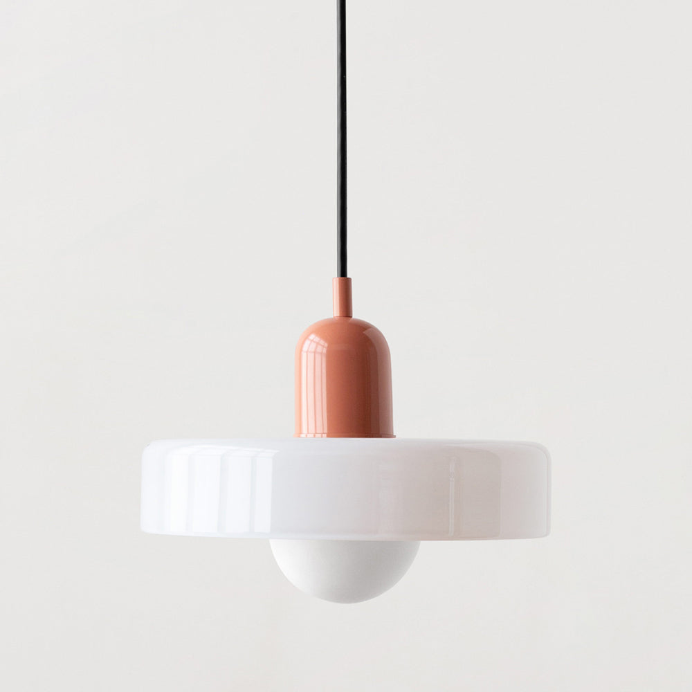 Colorful Bauhaus pendant light with vibrant stained glass design in white, orange, and green. Ideal ceiling lamps for home de