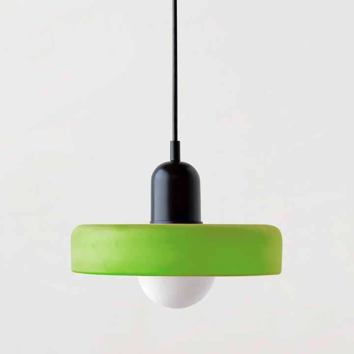 Colorful Bauhaus pendant light with vibrant stained glass design in white, orange, and green. Ideal ceiling lamps for home de