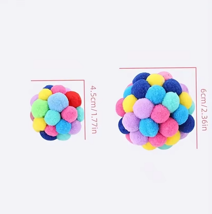 Interactive Soft Pompom Cat Toy. Bouncy, colorful ball for engaging cat play & pet enrichment. Perfect for kittens.