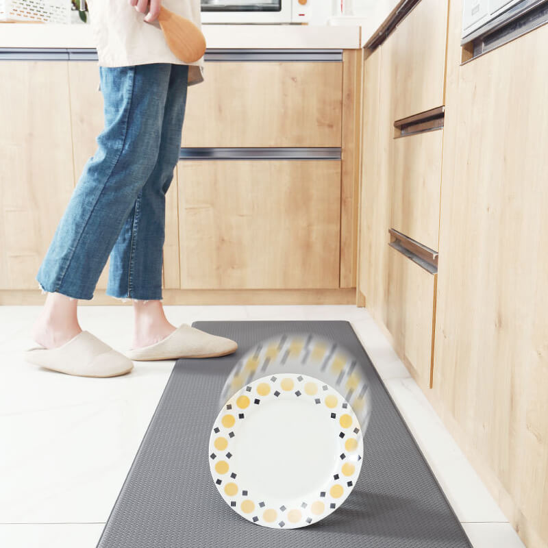 Durable PVC kitchen rug, waterproof, stain-resistant, & anti-slip for easy cleaning & floor protection.