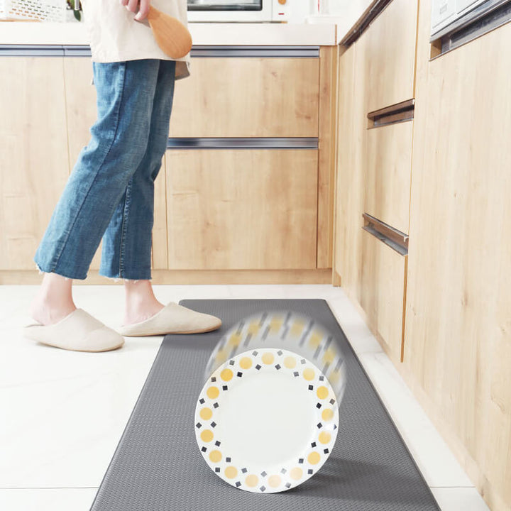 Durable PVC kitchen rug, waterproof, stain-resistant, & anti-slip for easy cleaning & floor protection.