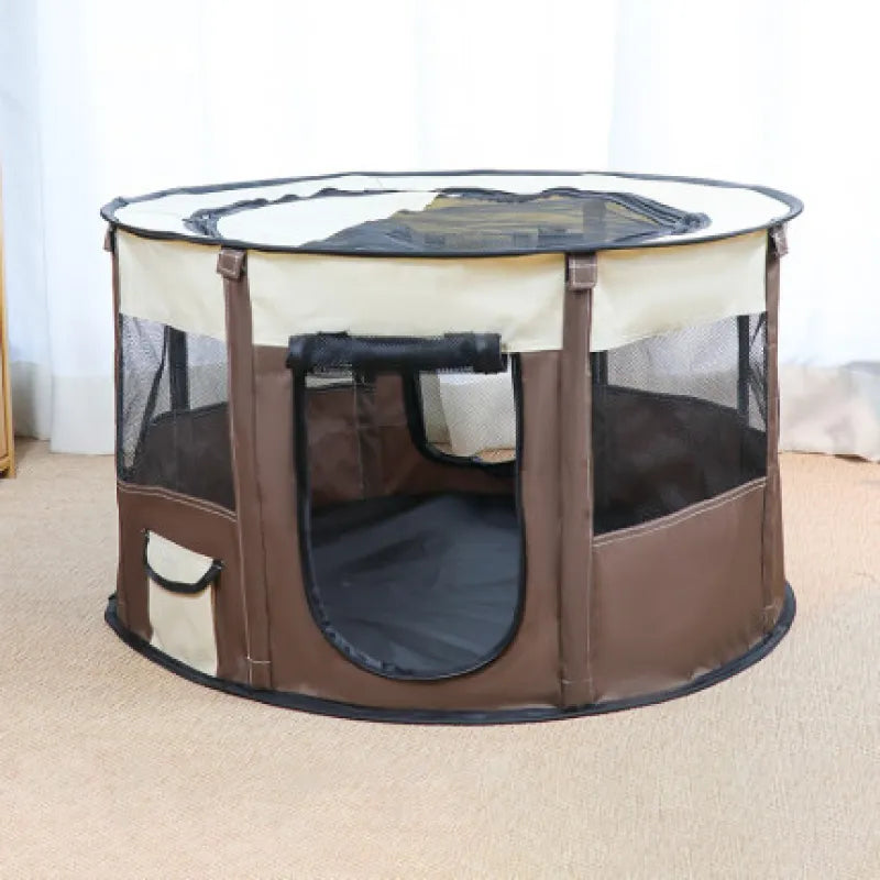 Foldable pet dog tent offering indoor pet house comfort & outdoor dog gear durability. Portable for travel, suitable for cats.