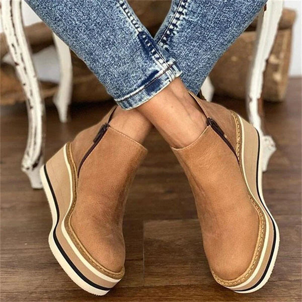 Comfortable women's ankle wedge heel shoes in brown, perfect for everyday casual wear