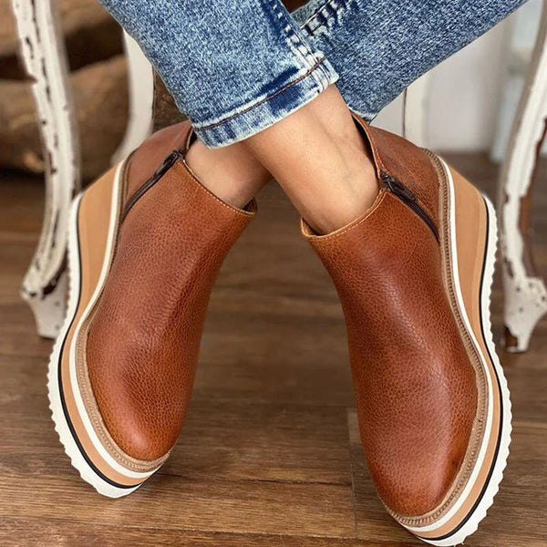 Khaki women's ankle wedge heel shoes, combining comfort footwear with a chic casual design
