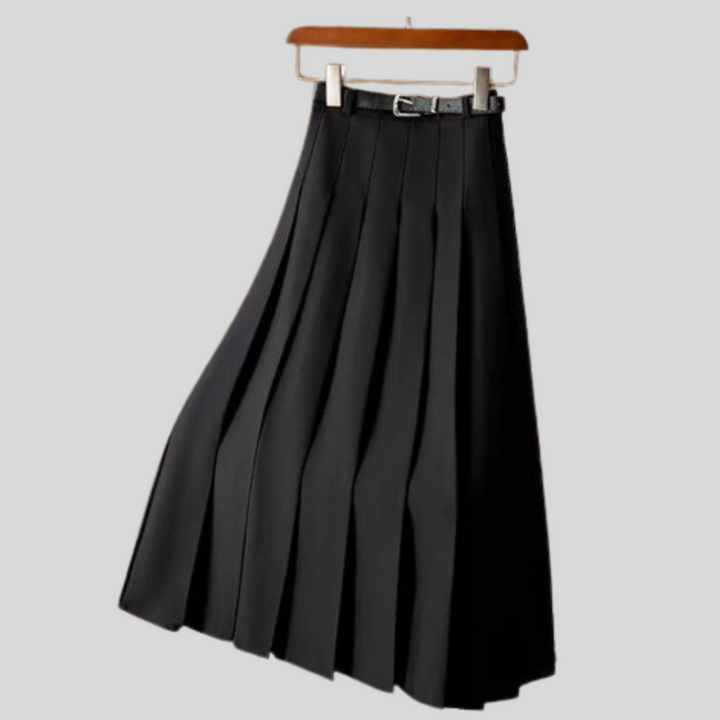 Comfortable women's mid-length casual skirt with elastic waist, available in black, perfect for everyday wear