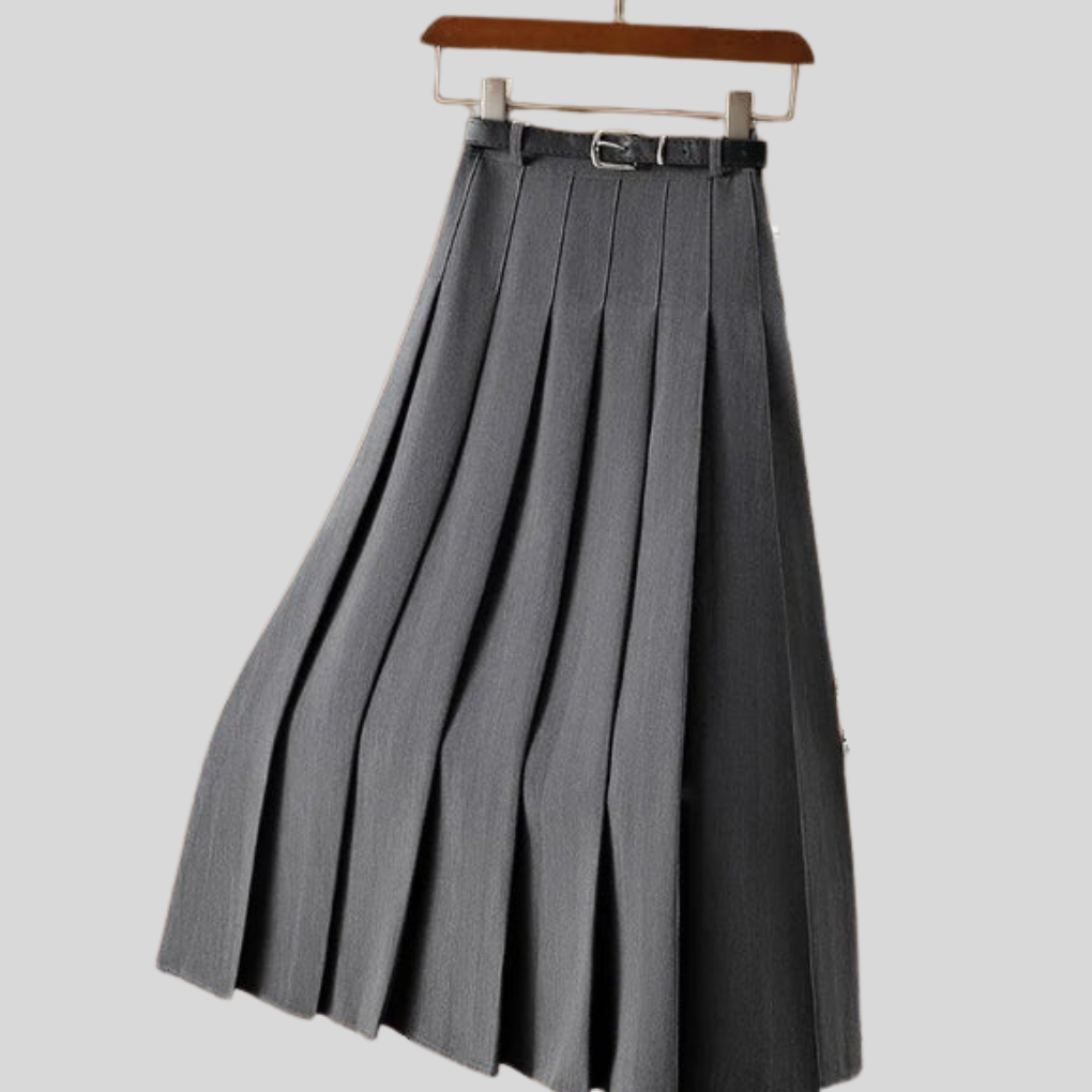 Stylish gray woven mid-length casual skirt for women, featuring an elastic waist for comfortable everyday wear