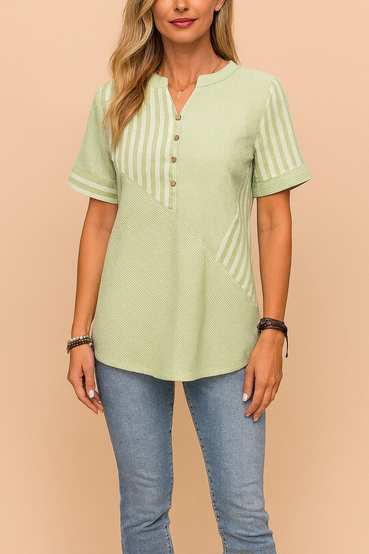 Relaxed fit women's striped long sleeve blouse with button-down front. Comfortable & stylish for casual or elegant everyday wear.