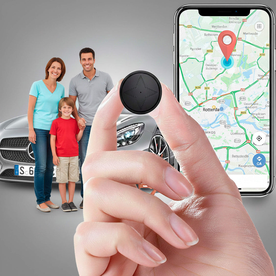 Compact Car GPS Tracker with strong magnet for real-time vehicle tracking, anti-theft security, no subscription.