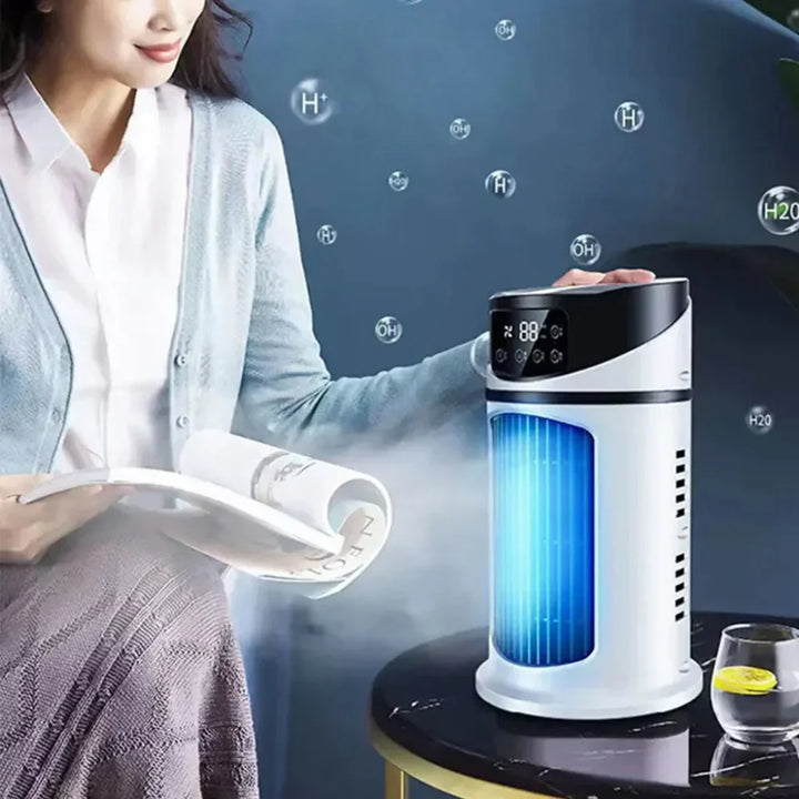Mini portable evaporative cooler fan, perfect for personal space cooling. Desktop AC for bedroom or office.