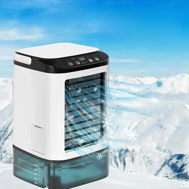 Compact personal portable air conditioner with 3-speed ultrasonic cooling, ideal for desktop, office, or home comfort.
