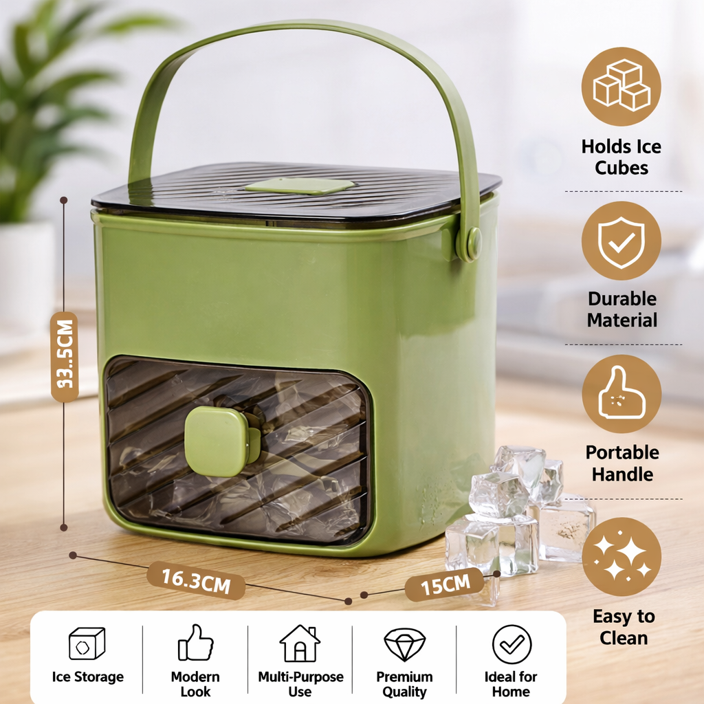 Compact portable ice maker, perfect for home, office, RV, and outdoor camping; creates instant ice cubes.