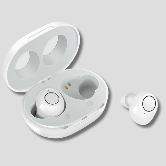 Compact rechargeable hearing aid, discreet and digital for enhanced personal sound amplification.