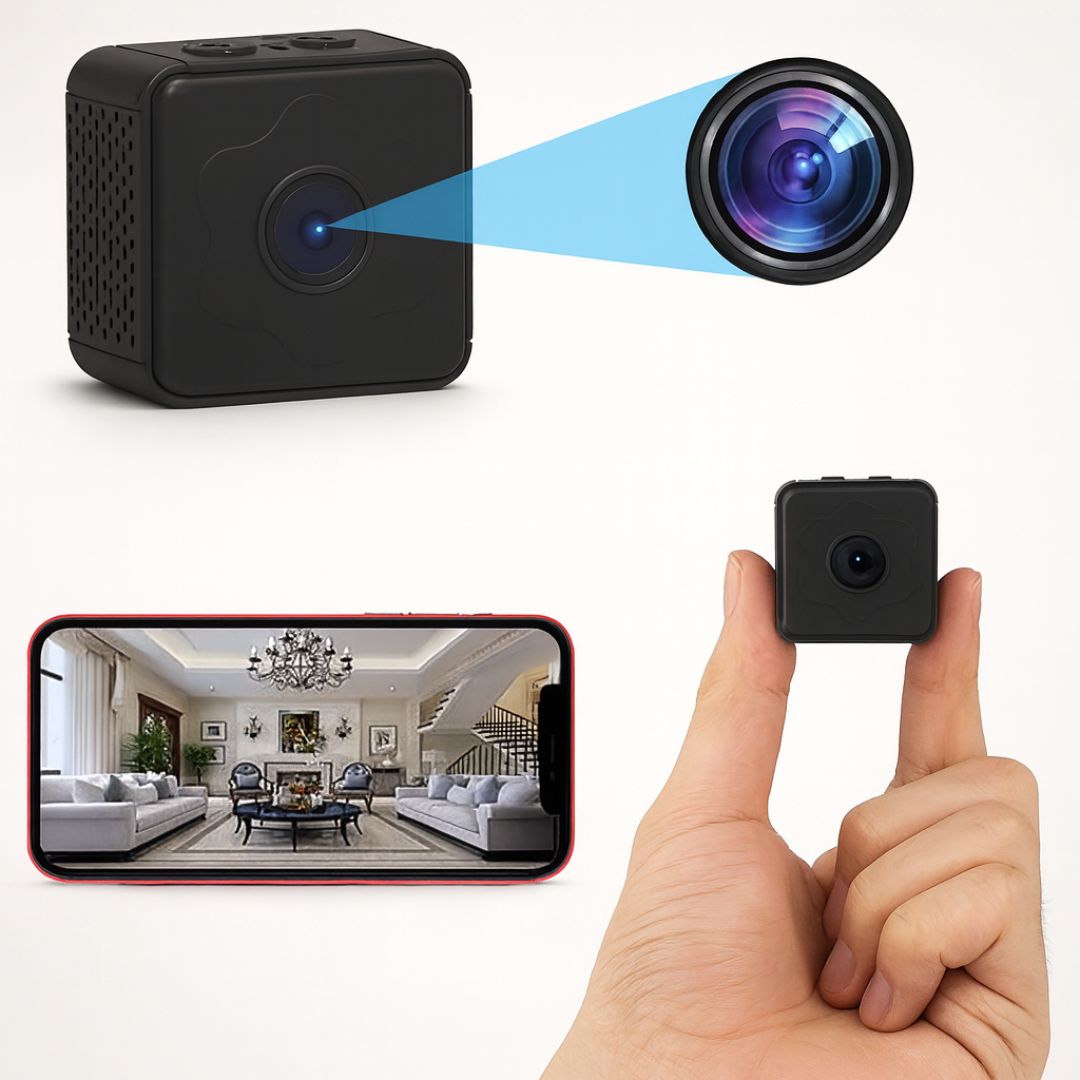 Compact wireless home security camera with night vision, motion detection for indoor/outdoor surveillance & smart home.