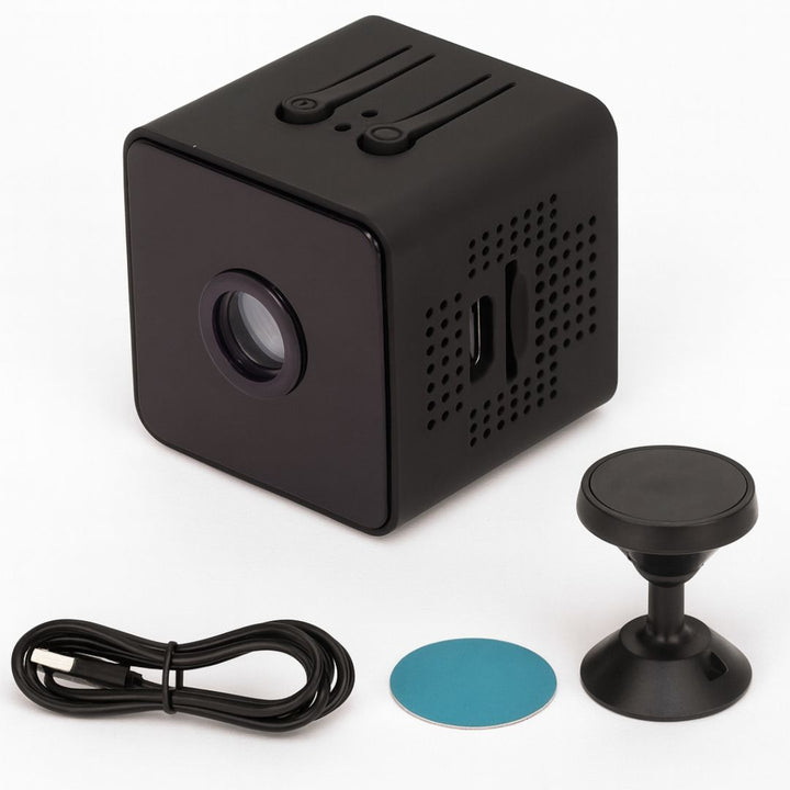 WiFi compact security camera for smart home, offering wireless motion detection, night vision & remote monitoring.