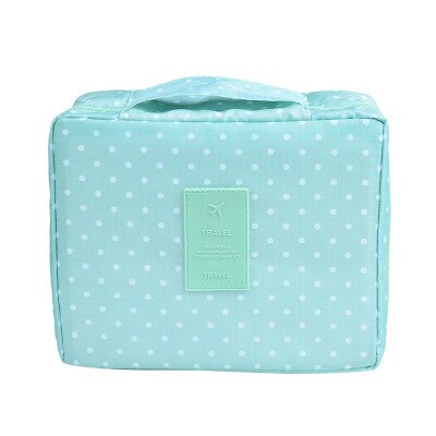 Compact women's waterproof makeup travel organizer with dark blue floral design.
