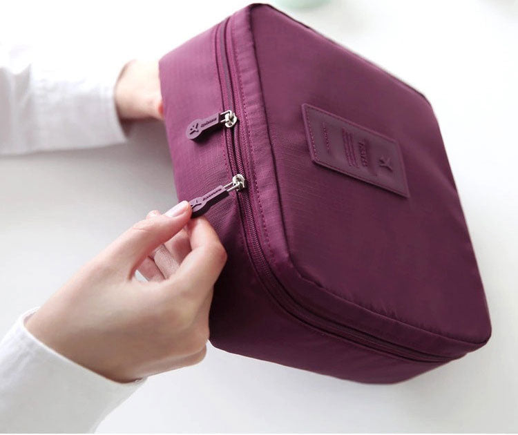 Women's portable makeup organizer, compact, waterproof, and adorned with flowers.
