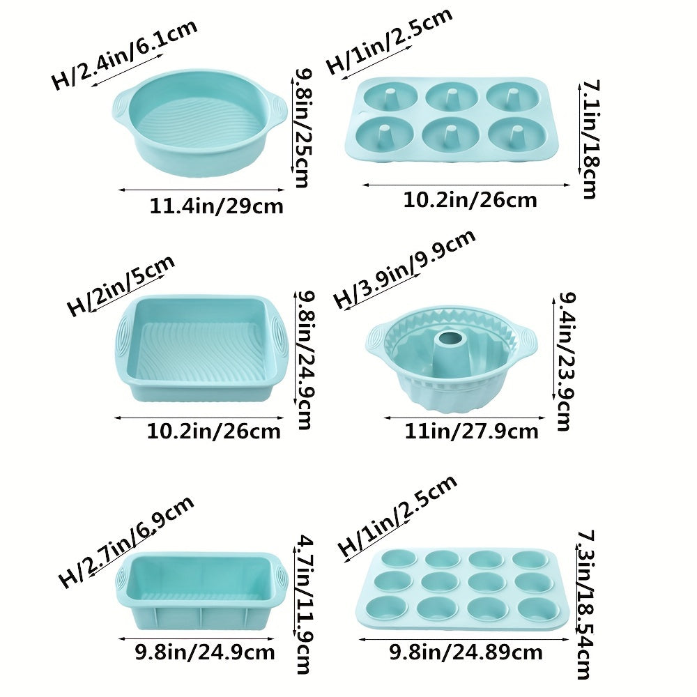 Durable silicone baking mold set for home bakers. Perfect for cakes, muffins, donuts & loaves.