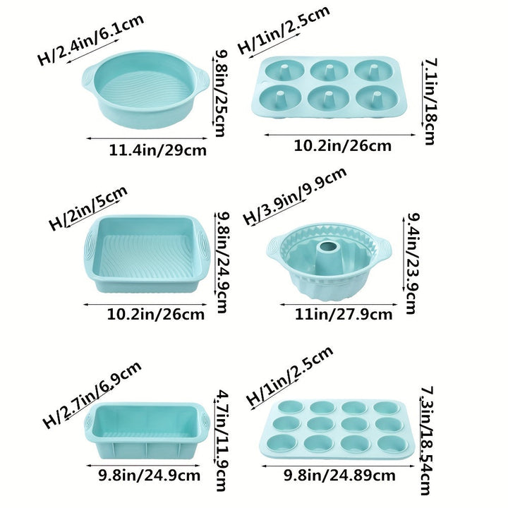 Durable silicone baking mold set for home bakers. Perfect for cakes, muffins, donuts & loaves.