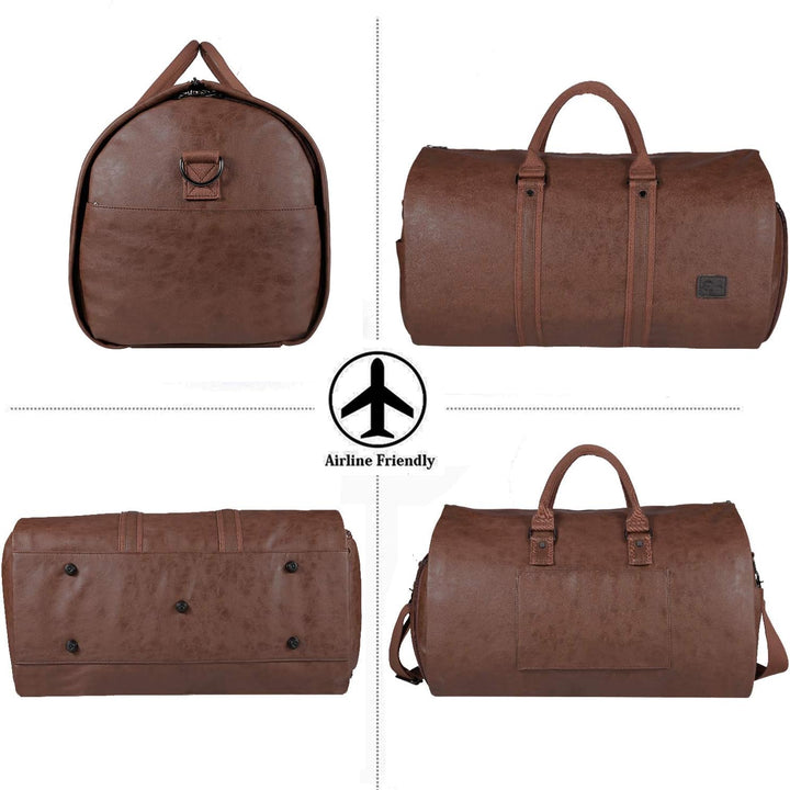Sturdy zippers & hardware details on the convertible garment duffel bag for secure travel.