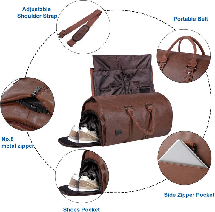 Man carrying the sleek convertible garment duffel bag, perfect for business or weekend travel.