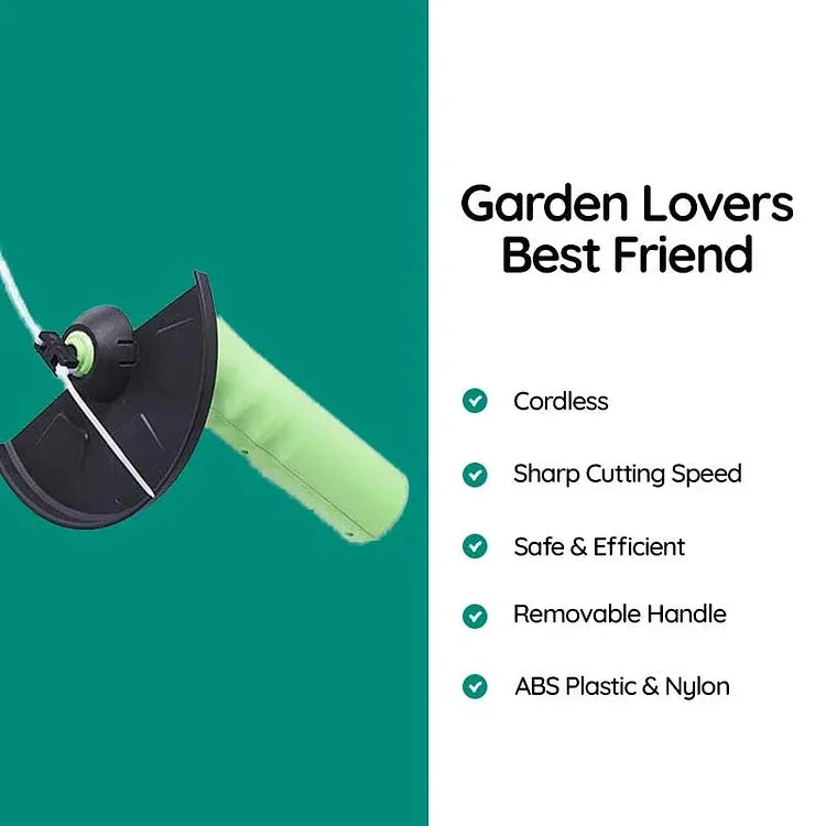 Ergonomic cordless mini grass trimmer for comfortable lawn edge trimming. Efficient garden tool for easy yard care.