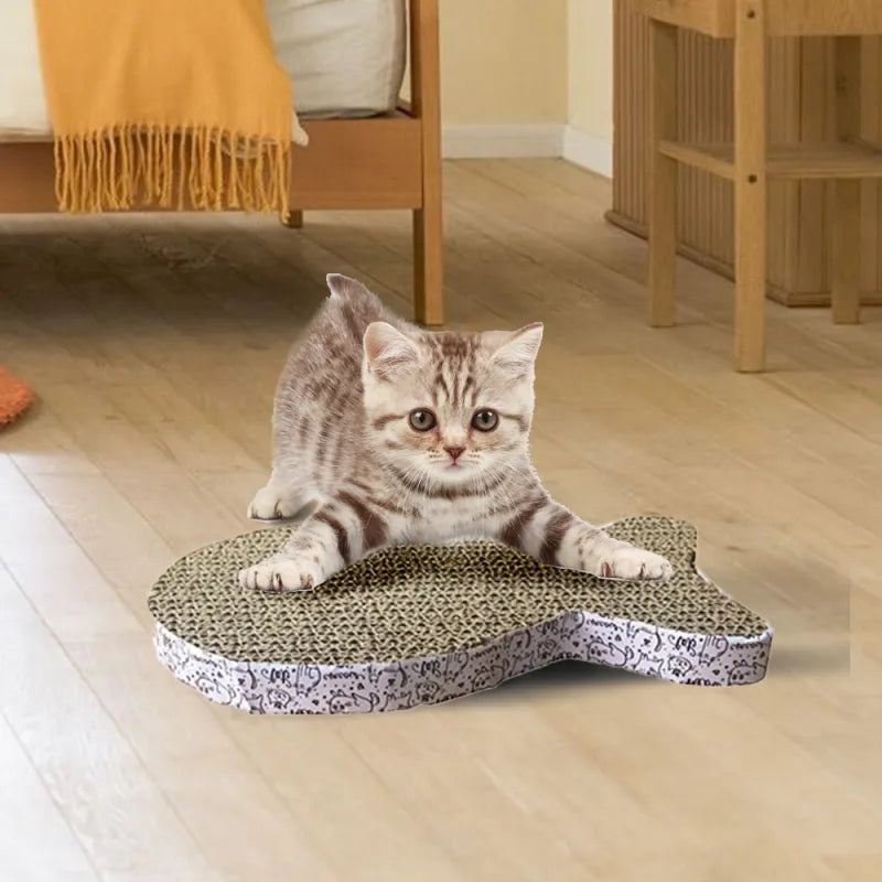 Corrugated cardboard cat scratching mat. Protects furniture, provides essential claw care & interactive play for felines.