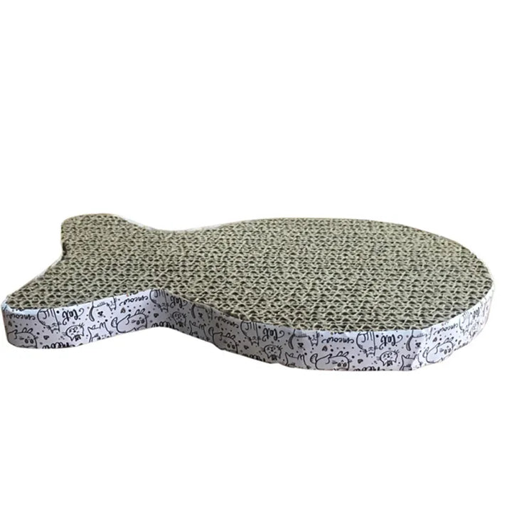 Interactive animal-shaped cat scratching mat made of durable corrugated cardboard for feline enrichment & claw care.