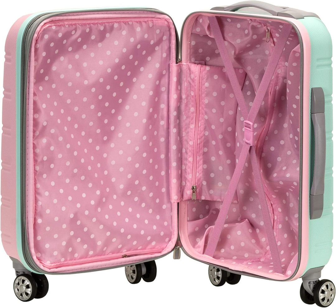 Lightweight hardside carry-on luggage in Cotton Candy. Expandable, durable travel bag with smooth spinner wheels.