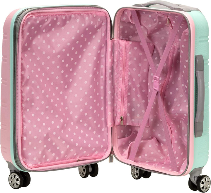 Lightweight hardside carry-on luggage in Cotton Candy. Expandable, durable travel bag with smooth spinner wheels.