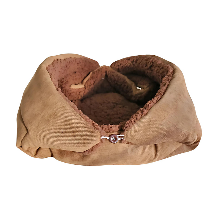 Soft plush pet bed with adjustable shapes, ideal for small cats & dogs needing a cozy, calming sleep.