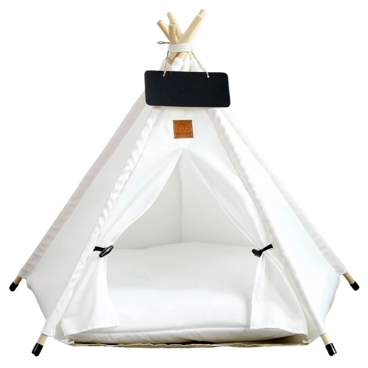 Portable pet teepee tent house for cats & dogs. Cozy canvas dog/cat bed, ideal for indoor and outdoor relaxation.