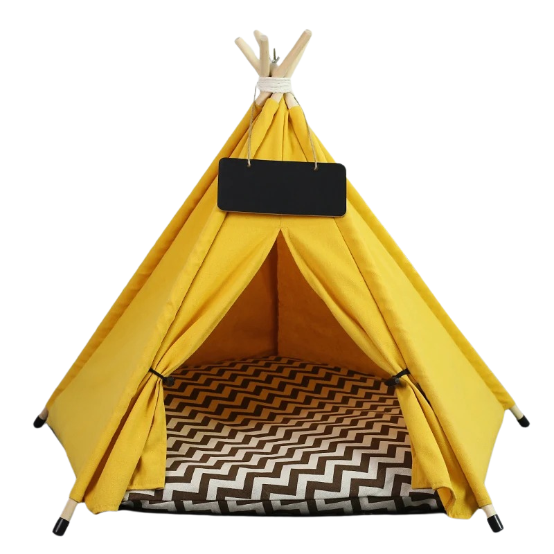 Modern pet teepee tent in canvas for dogs & cats. A cozy, portable pet house and washable dog/cat bed.