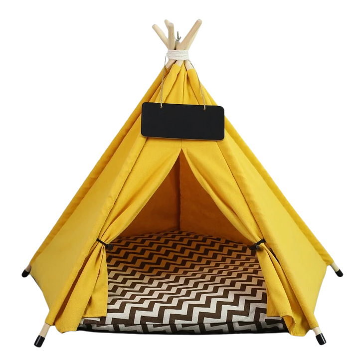 Modern pet teepee tent in canvas for dogs & cats. A cozy, portable pet house and washable dog/cat bed.