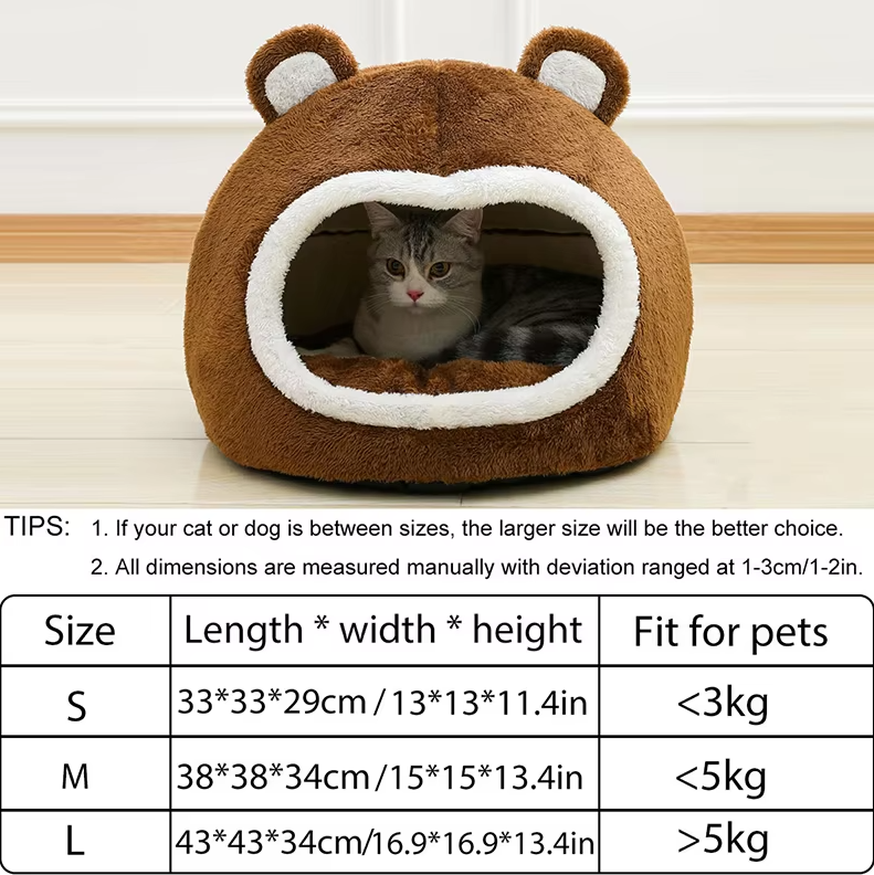 Washable cat cave bed, super cozy with plush padding and non-slip base. An inviting, secure pet bed for cats.