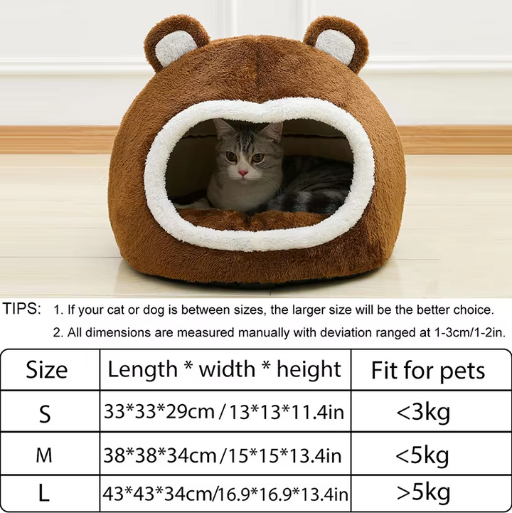 Washable cat cave bed, super cozy with plush padding and non-slip base. An inviting, secure pet bed for cats.