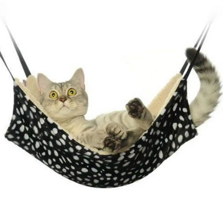 Cozy cat hammock bed, plush & elevated, providing a secure, ultimate resting spot for feline comfort.