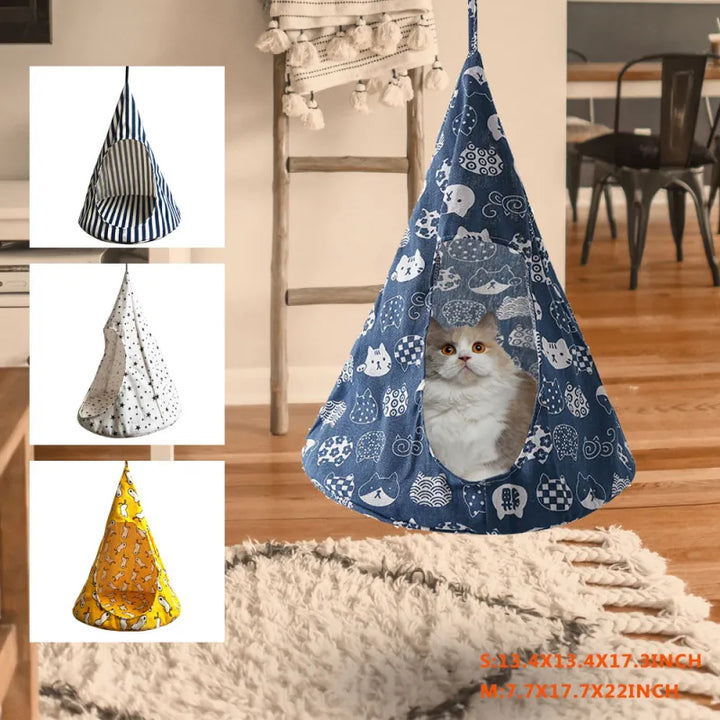 Cozy Cat Hammock Tent Bed, a secure & stylish pet sleeping cave for ultimate feline comfort.