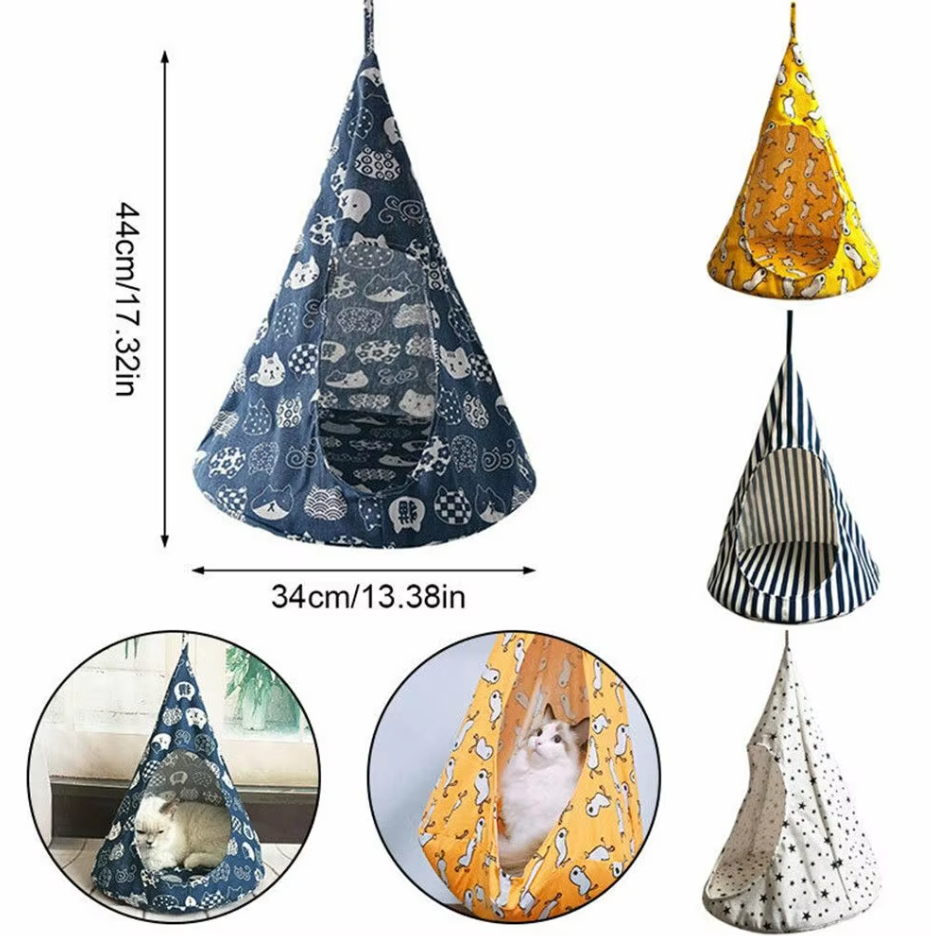 Secure pet retreat: a soft cat bed hammock tent, offering a private sleeping cave for your cat.