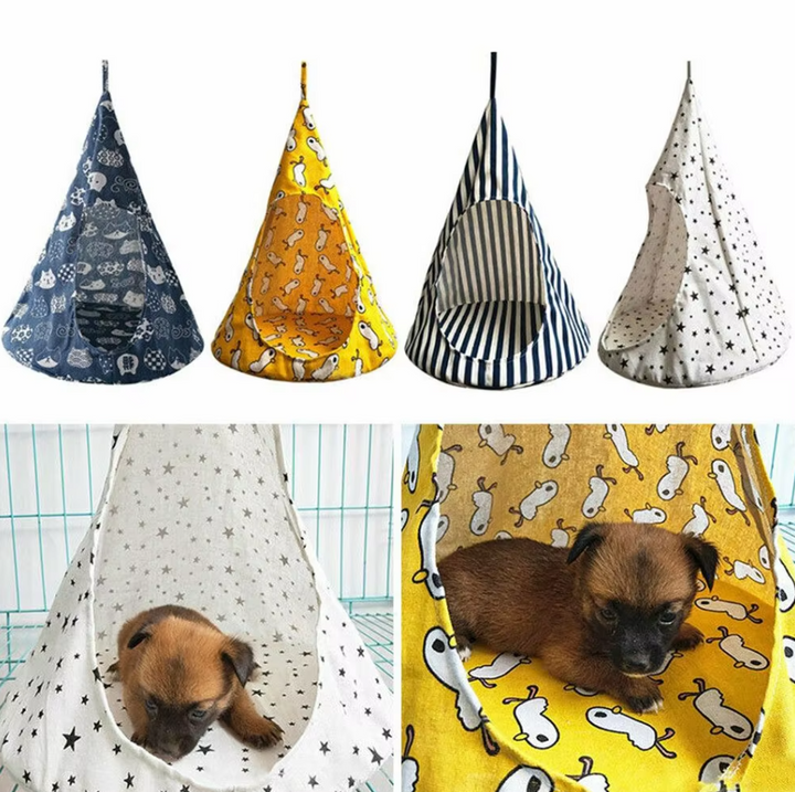 Sleek cat bed hammock tent, a modern pet furniture piece offering a secure and cozy cat retreat.