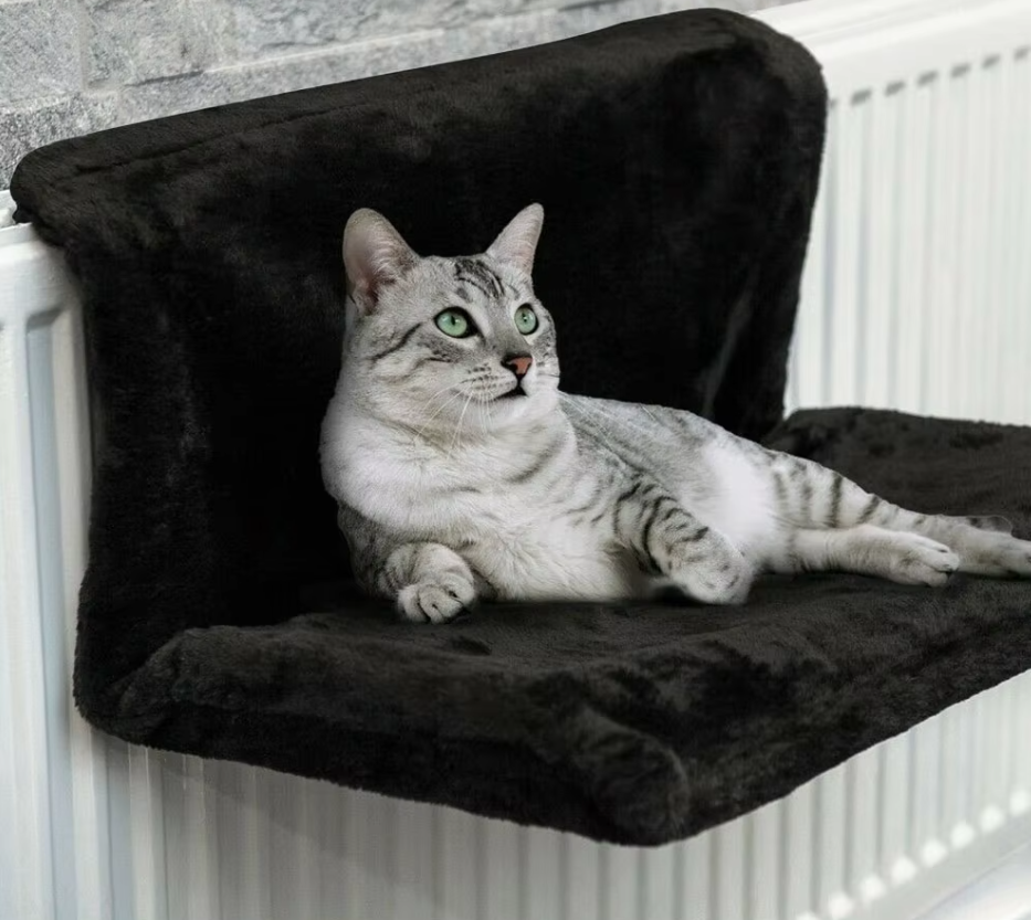 Cozy cat window hammock, a soft & stable feline lounger for sunbathing. Perfect pet furniture.
