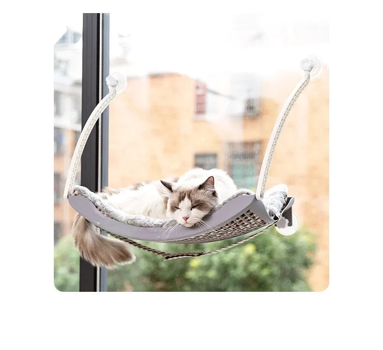 Stable cat perch with powerful suction cups, ideal for your feline's window viewing pleasure.