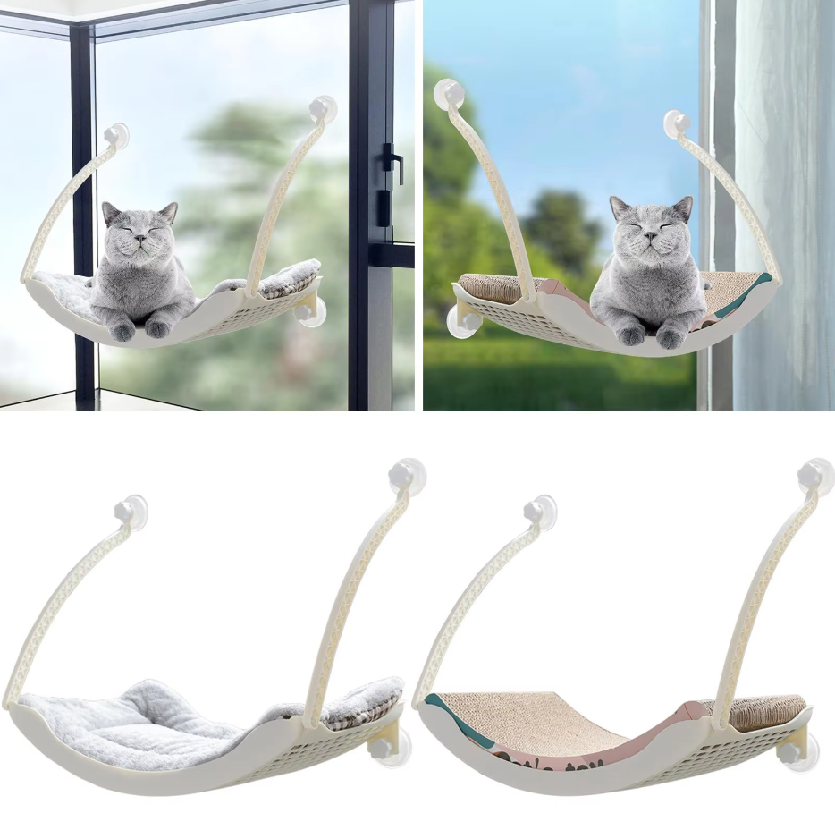 Modern cat window hammock, sturdy suction cup design, perfect for secure and elevated rest.