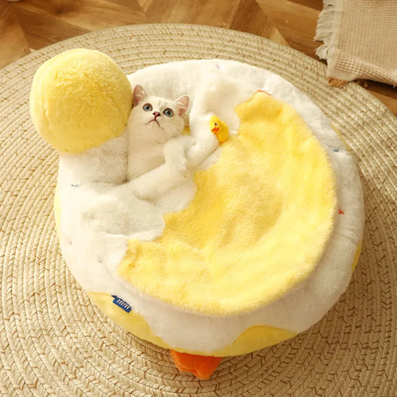 Cute duck cat bed, ultimate comfort for playful felines. Soft & cozy pet bed.