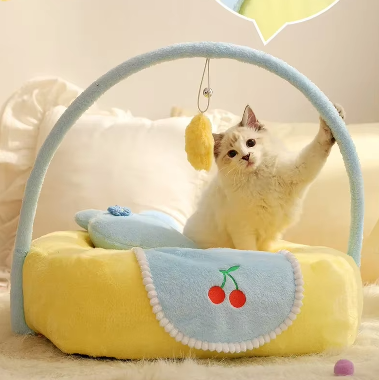 Adorable duck cat bed, cozy and plush for hours of comfort and playful relaxation.