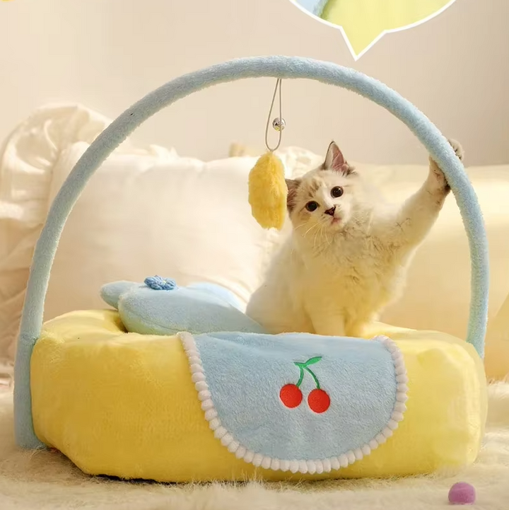 Adorable duck cat bed, cozy and plush for hours of comfort and playful relaxation.