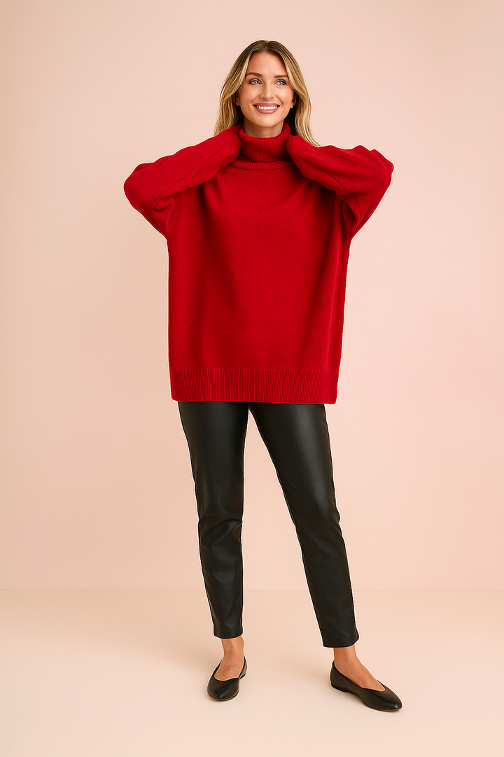 Cozy loose fit women's turtleneck sweater for comfortable fall & winter fashion. Soft & stylish everyday pullover.
