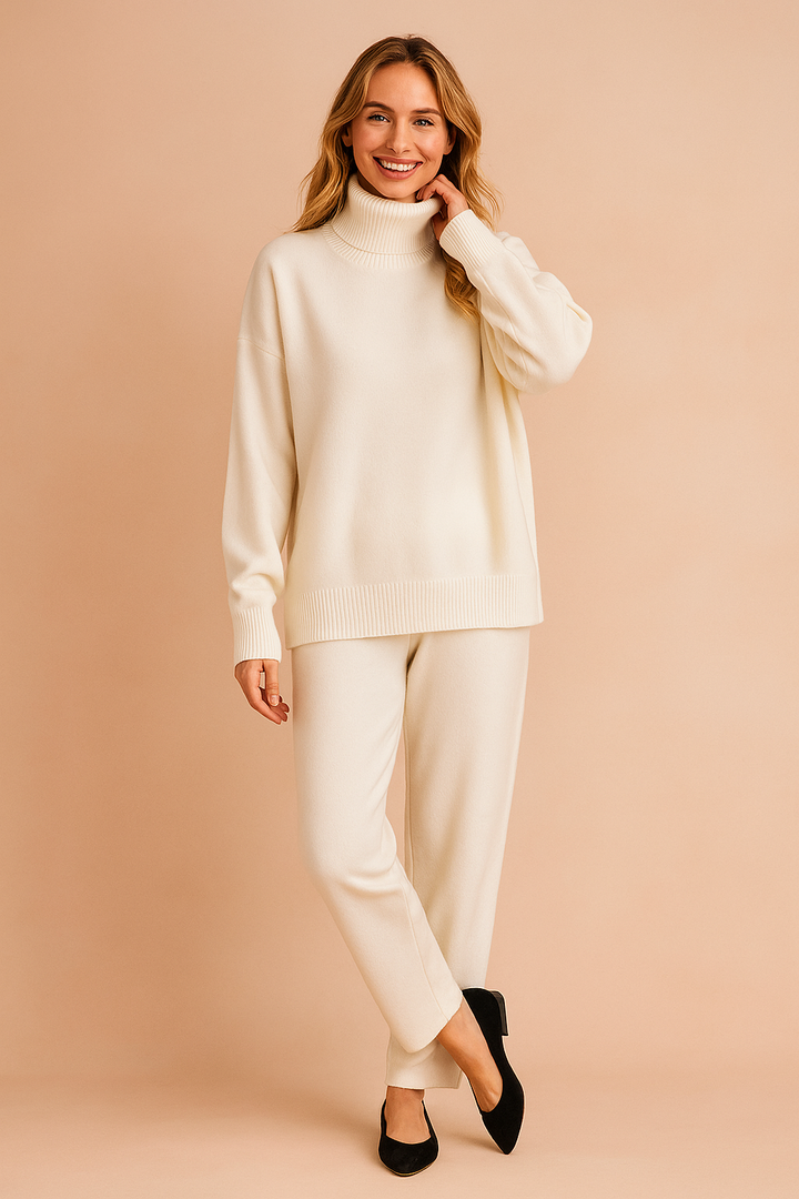 Soft-touch women's cozy loose fit turtleneck sweater, perfect for comfortable fall & winter style.