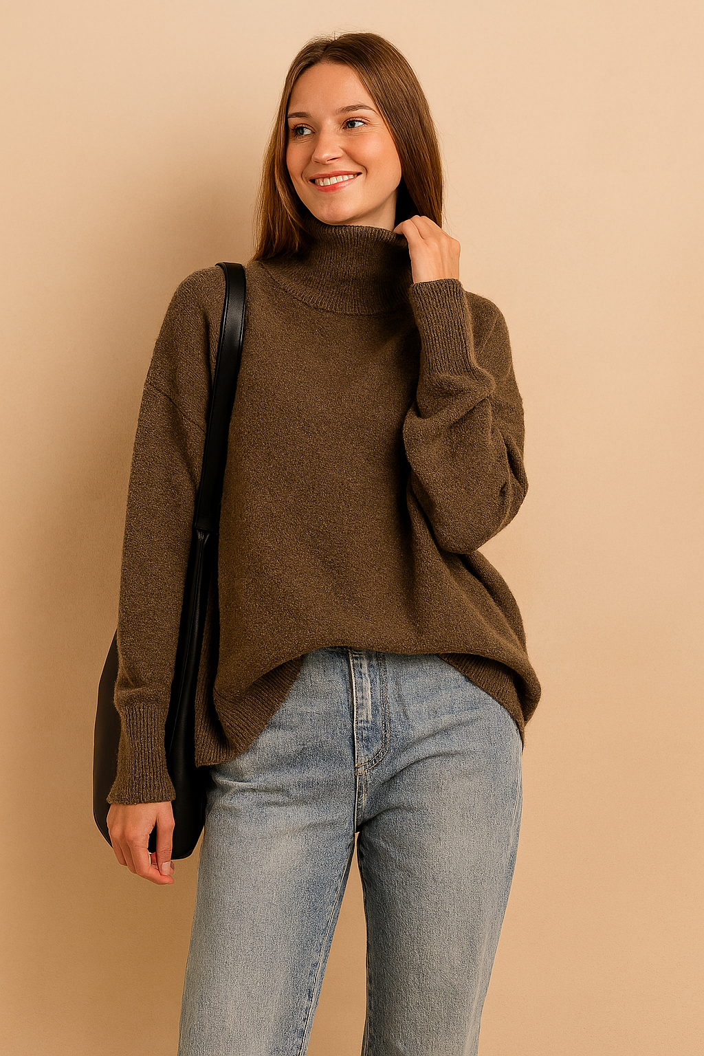 Everyday women's loose fit turtleneck sweater, a versatile and soft pullover for any casual occasion.