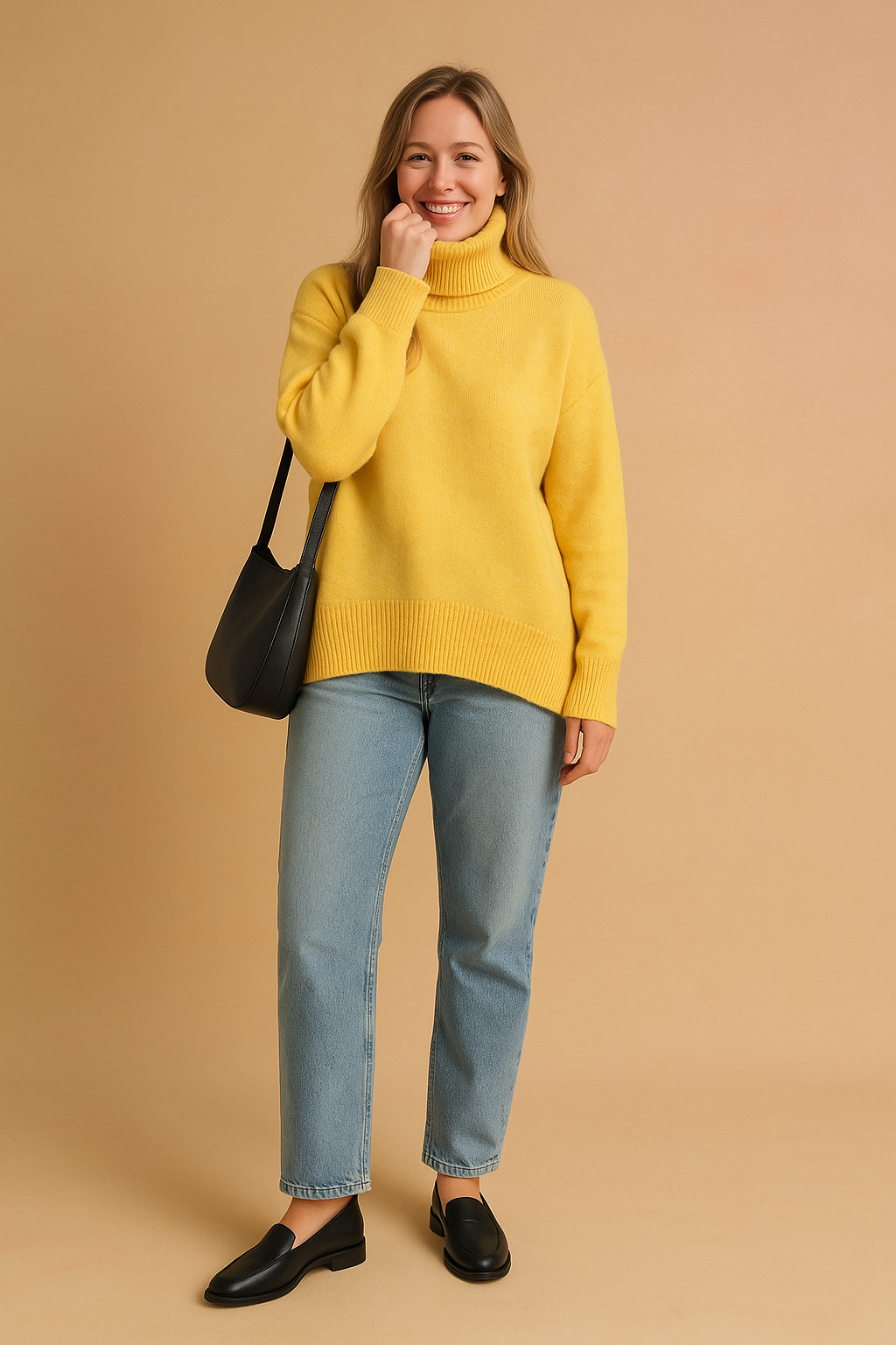 Versatile women's cozy turtleneck pullover, great for casual or elegant fall & winter outfits. Loose fit comfort.