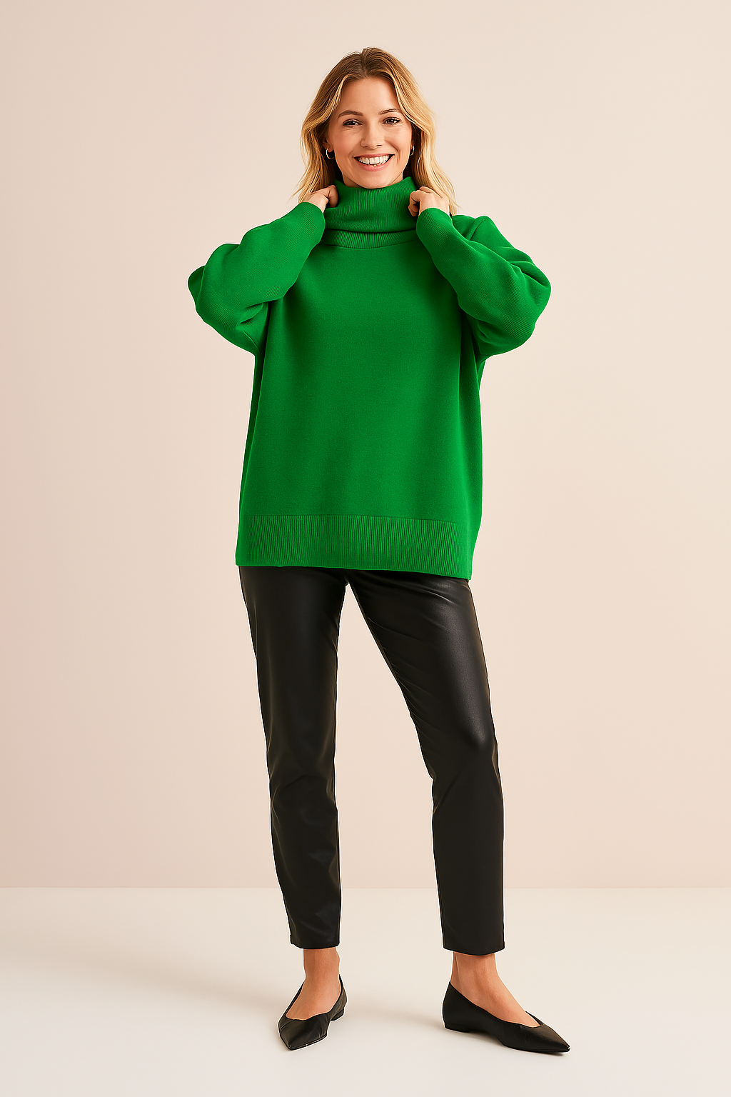 Super cozy women's loose fit turtleneck sweater, perfect for chilly fall & winter days. Soft and warm.